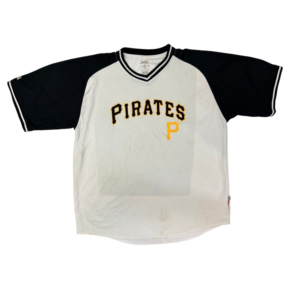 Stitches Pittsburgh Pirates MLB Jersey Mens XL‎ White Black V-Neck Mesh Raglan